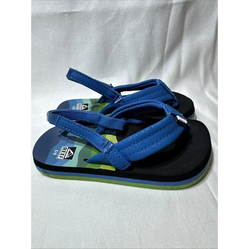 Reef ‎ 5/6 Little Ahi Flip Flops Sandals Blue Green Black Unisex Preowned